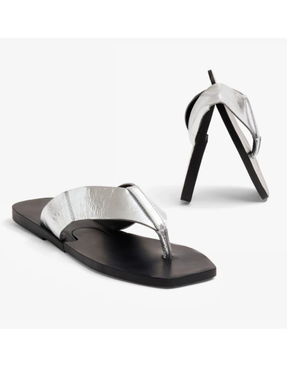 Kindred Label Hannah Thong Silver Foldable Leather Sandals size FR 39 US 8-8.5 - Picture 2 of 13